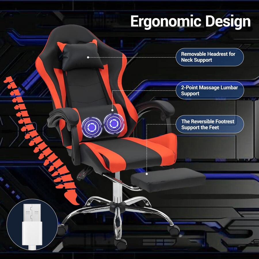 Gaming Chair With Massage Lumb - Video Games 评论和价格